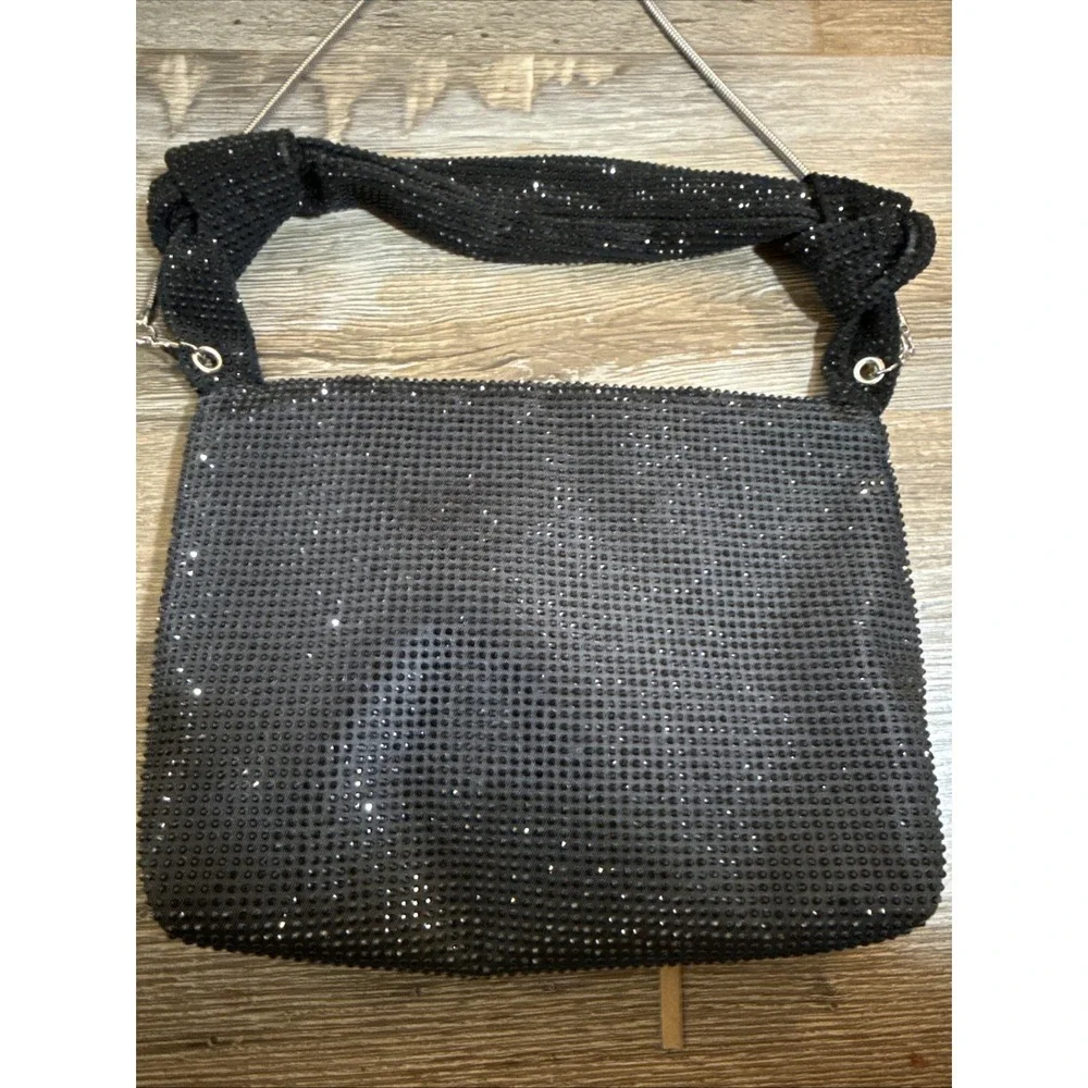 off park collection Black Sm Evening Bag Rhinestone W/ Silver Metal Cross Body